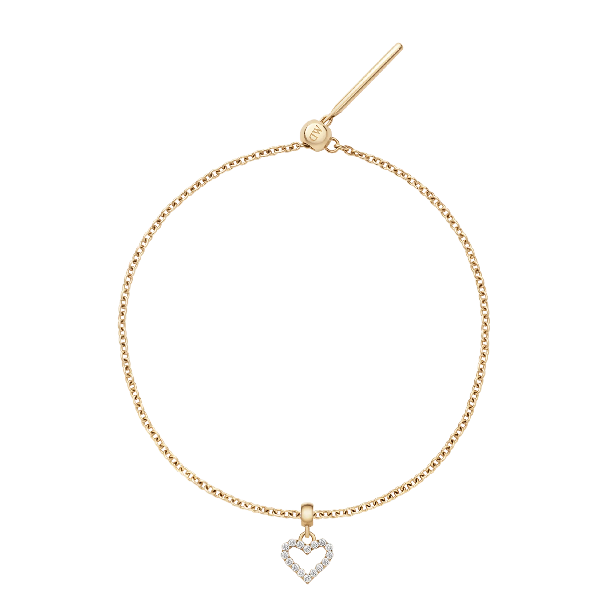 Heart Contour White Crystal Gold Charm + Chain Bracelet G
