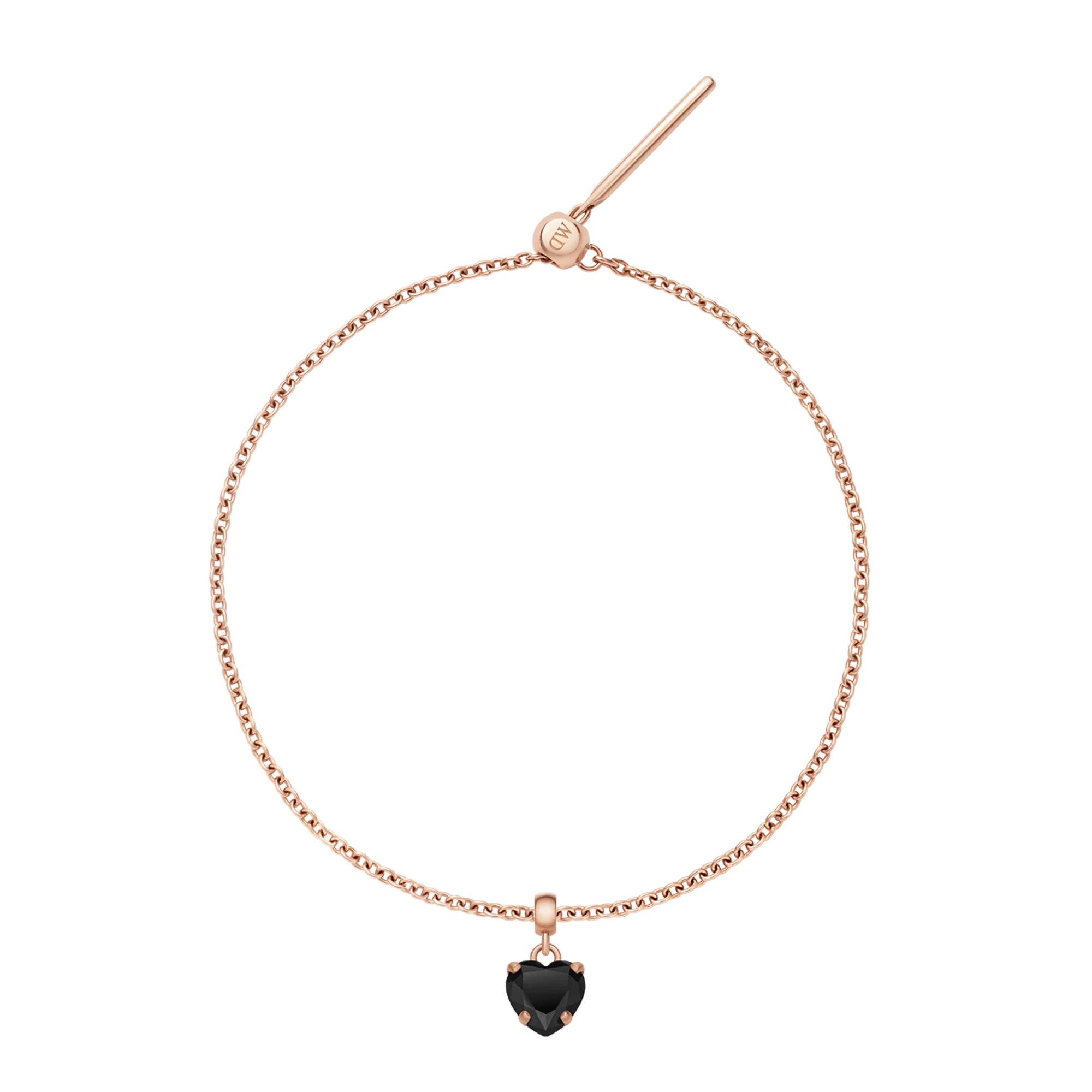 Heart Crystal Black Rose Gold Charm + Chain Bracelet RG