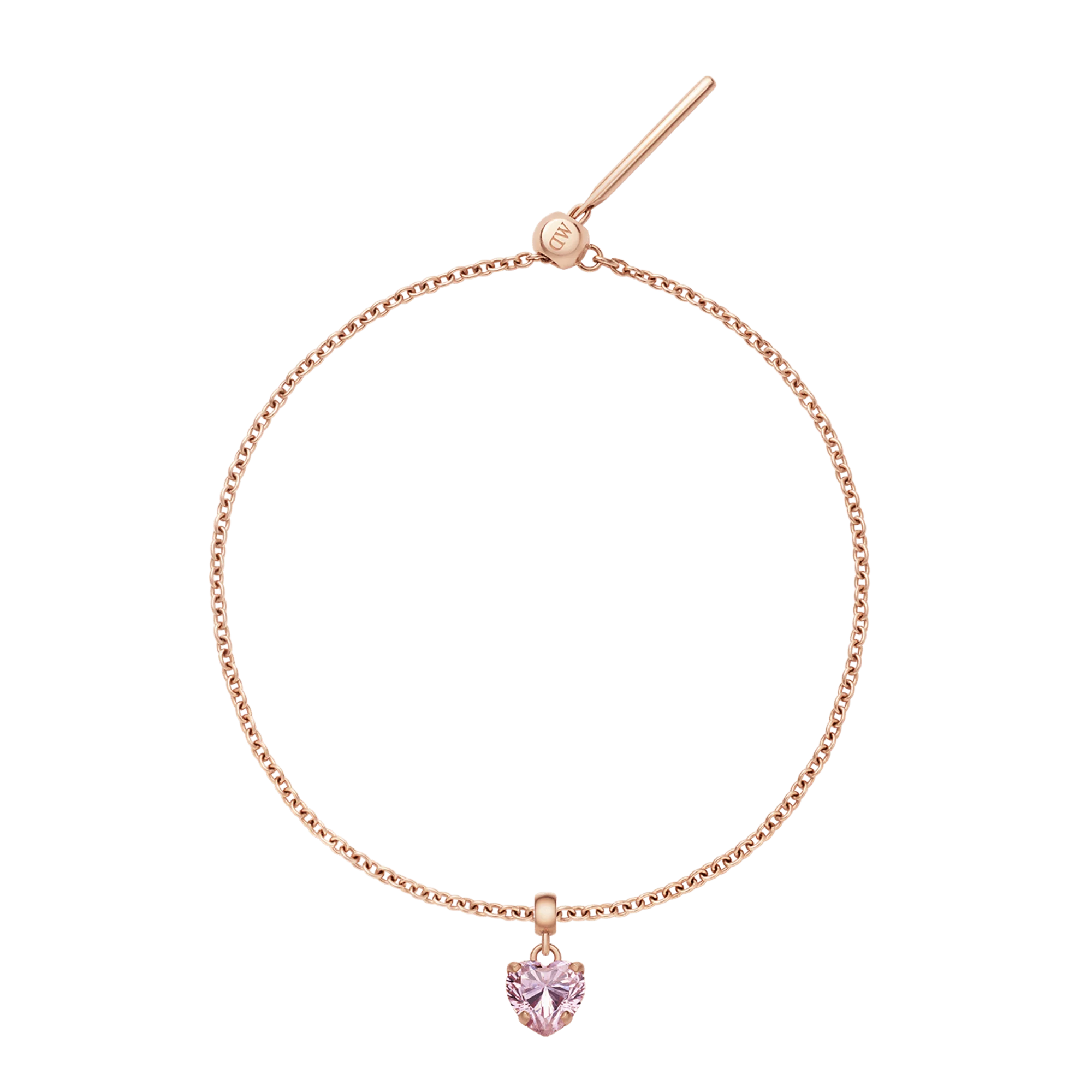 Heart Crystal Pink Rose Gold Charm + Chain Bracelet RG