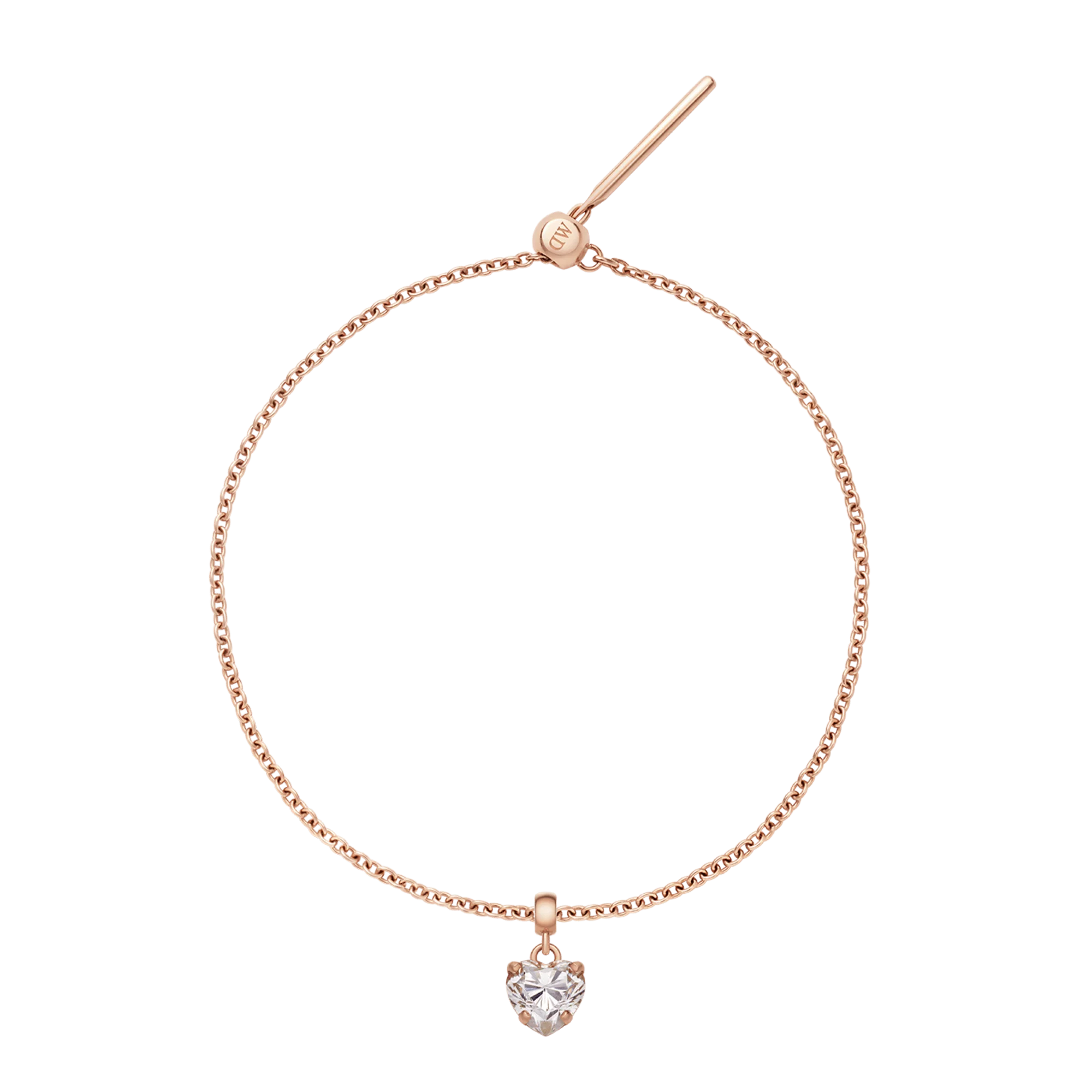 Heart Crystal White Rose Gold Charm + Chain Bracelet RG