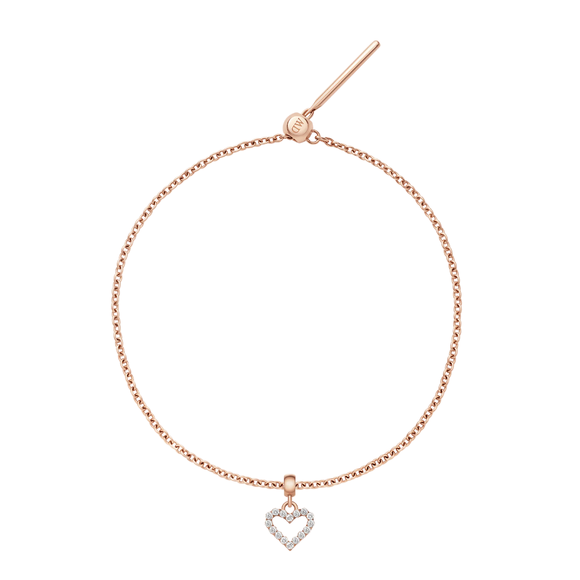 Heart Contour White Crystal Rose Gold Charm + Chain Bracelet RG