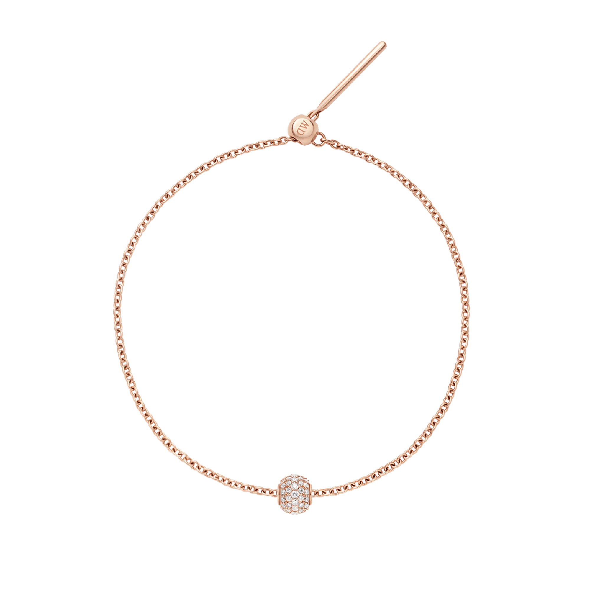 Pave Orb White Crystal Rose Gold Charm + Chain Bracelet RG