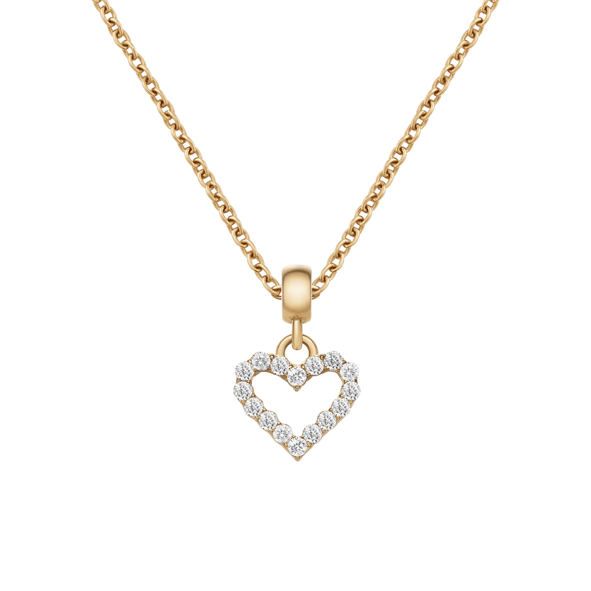 Heart Contour White Crystal Gold Charm + Chain Necklace G