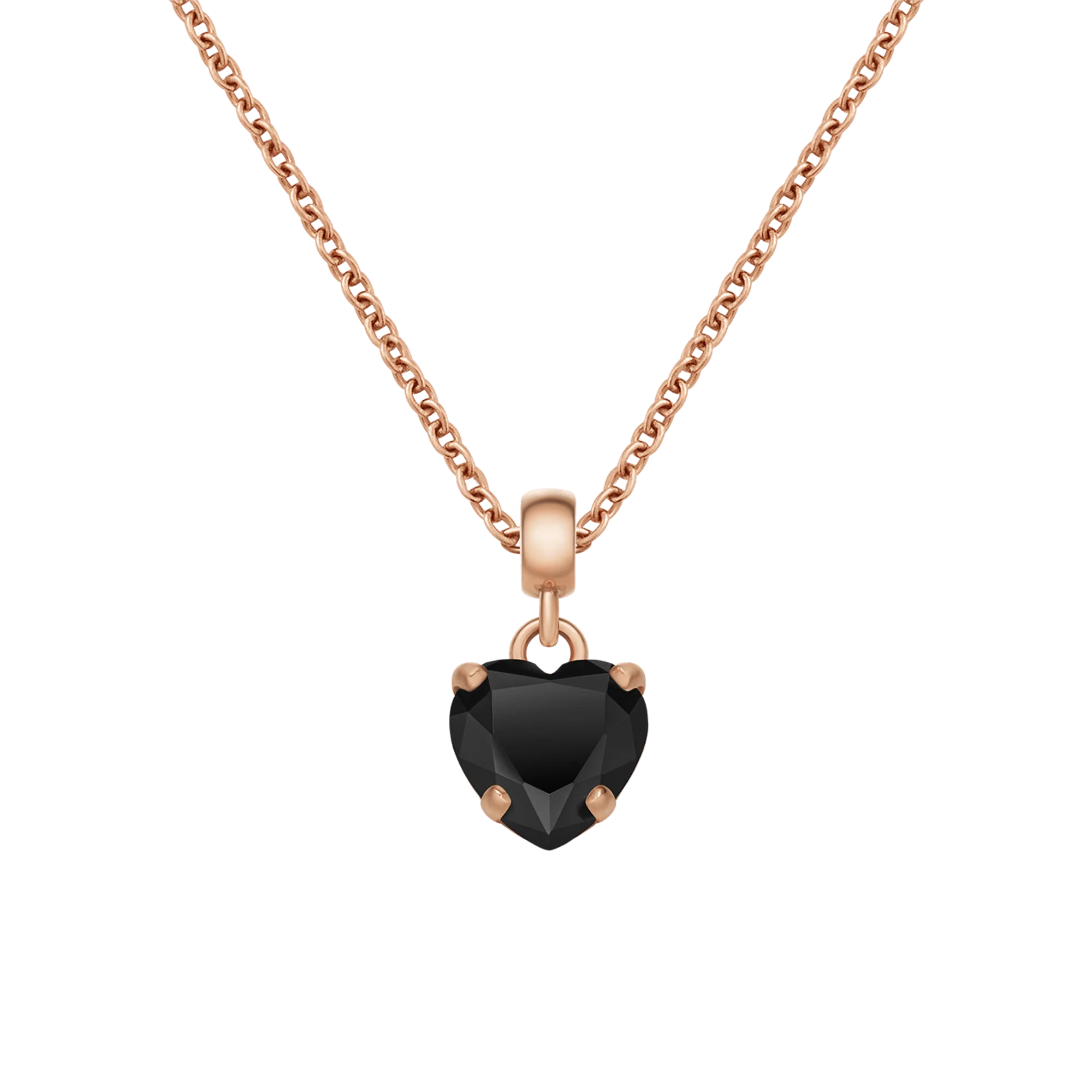 Heart Crystal Black Rose Gold Charm + Chain Necklace RG