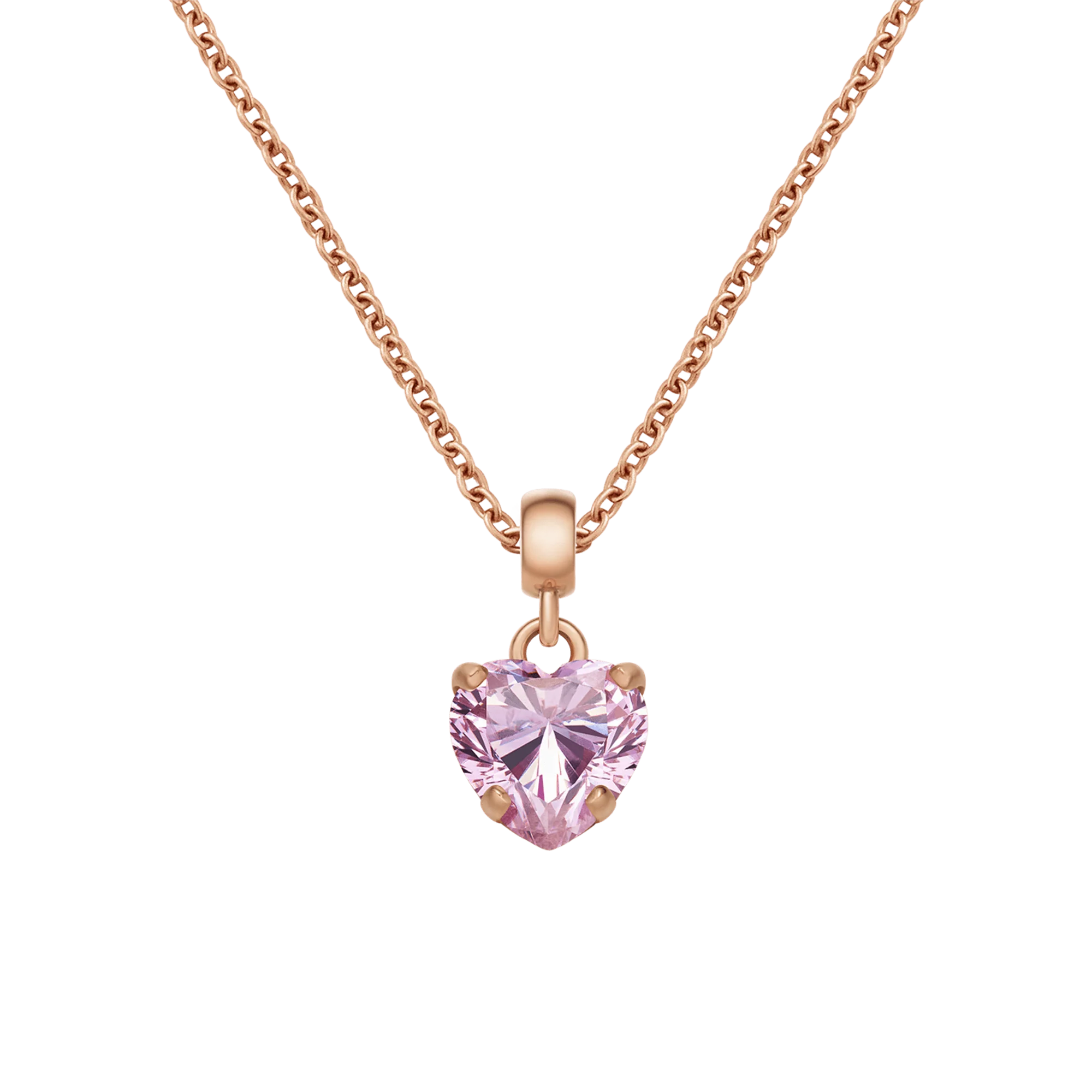 Heart Crystal Pink Rose Gold Charm + Chain Necklace RG