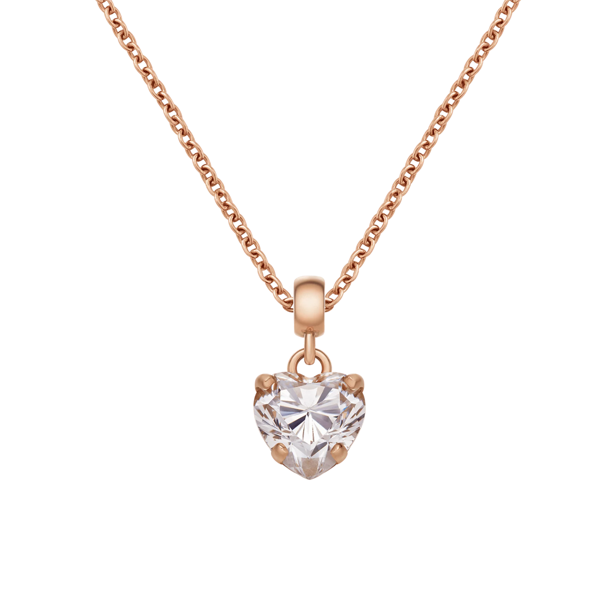 Heart Crystal White Rose Gold Charm + Chain Necklace RG