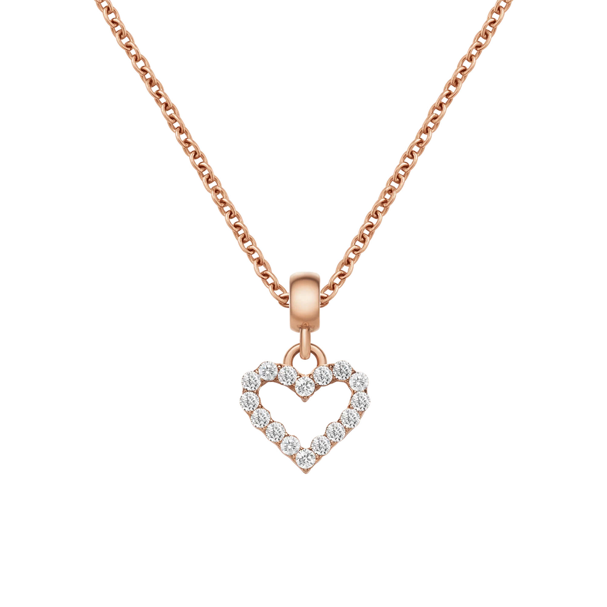 Heart Contour White Crystal Rose Gold Charm + Chain Necklace RG