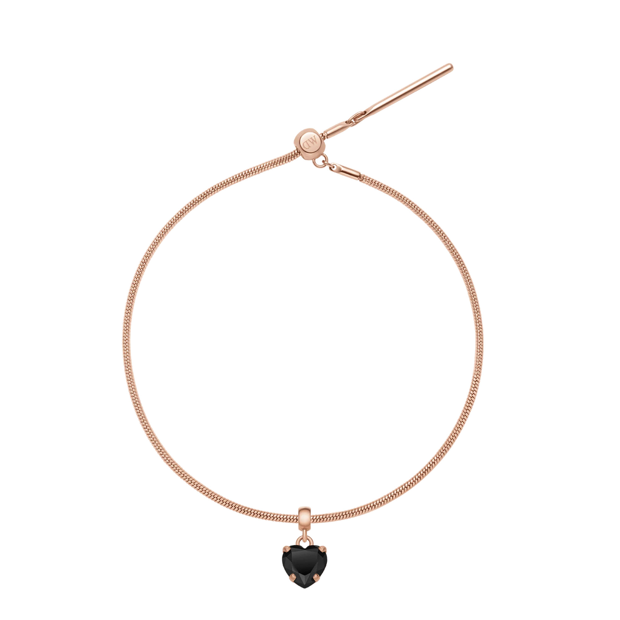 Heart Crystal Black Rose Gold Charm + Snake Bracelet RG