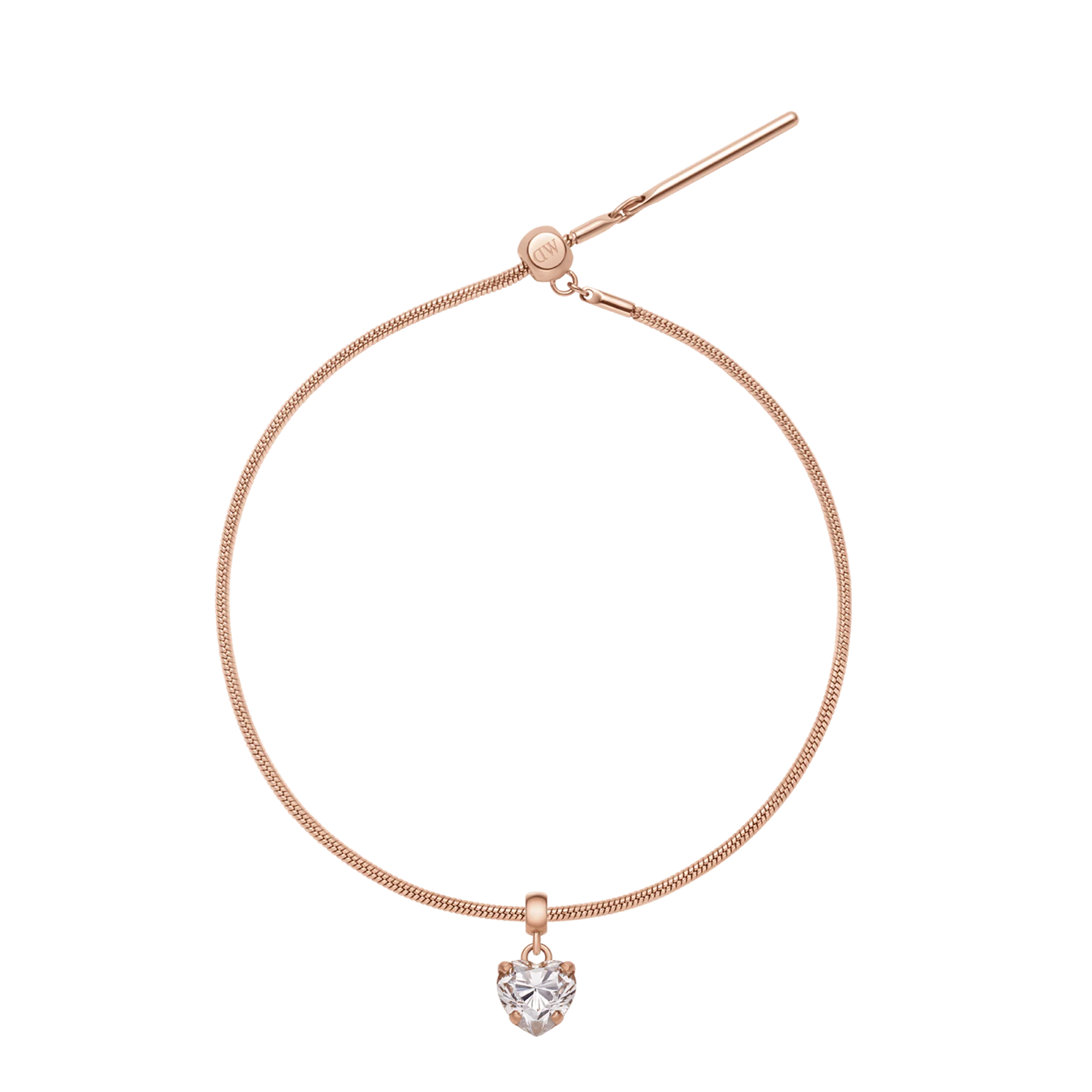 Heart Crystal White Rose Gold Charm + Snake Bracelet RG