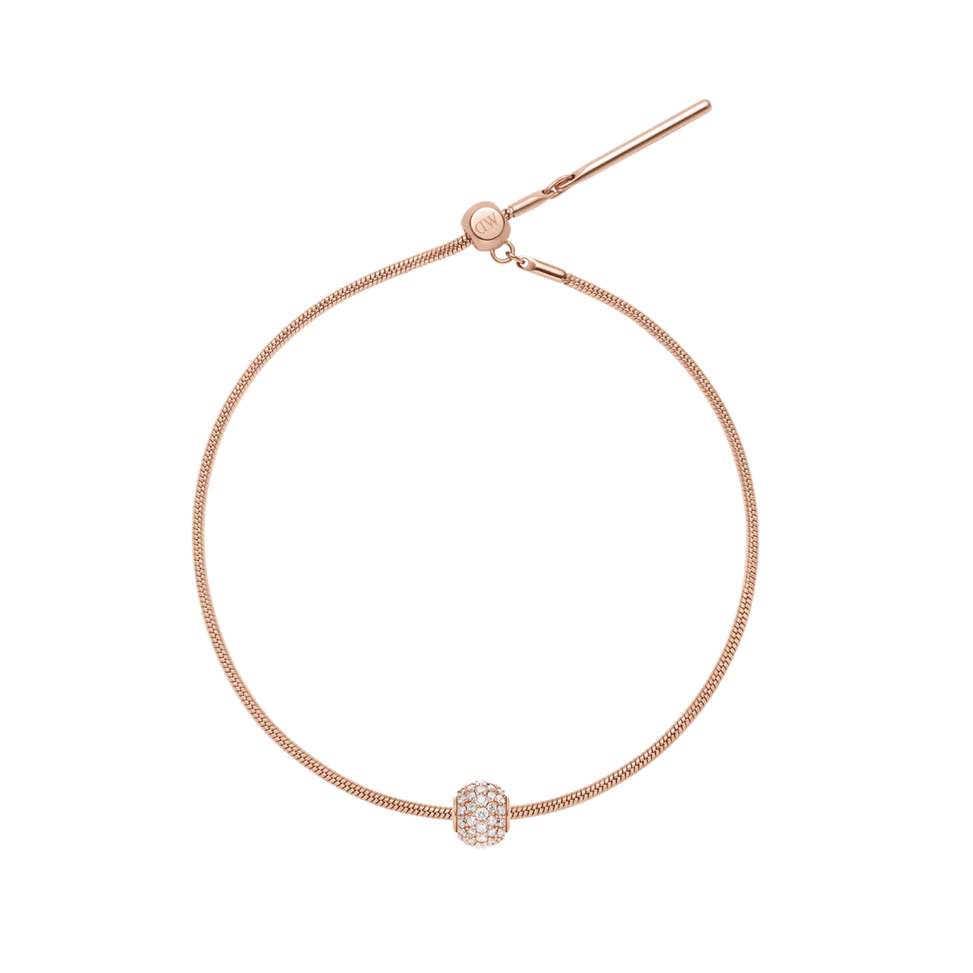 Pave Orb White Crystal Rose Gold Charm + Snake Bracelet RG