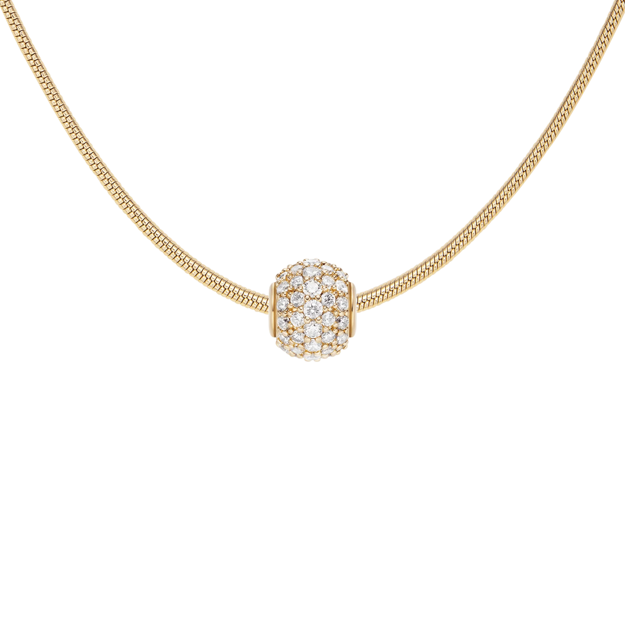 Pave Orb White Crystal Gold Charm + Snake Necklace G