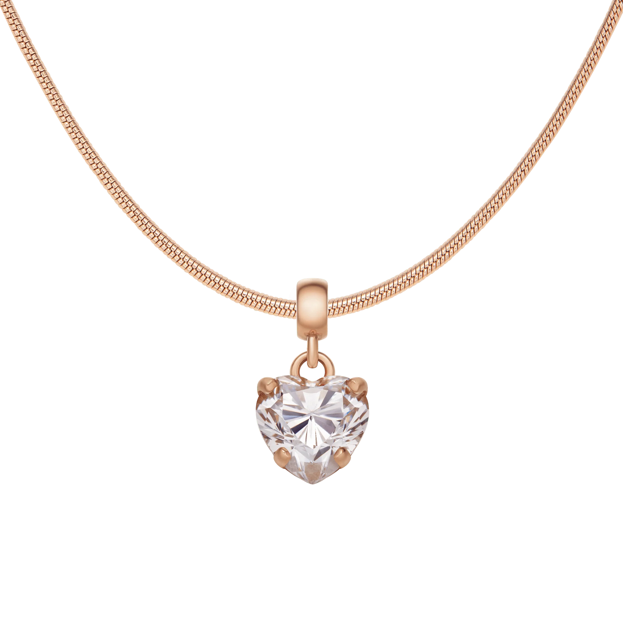 Heart Crystal White Rose Gold Charm + Snake Necklace RG