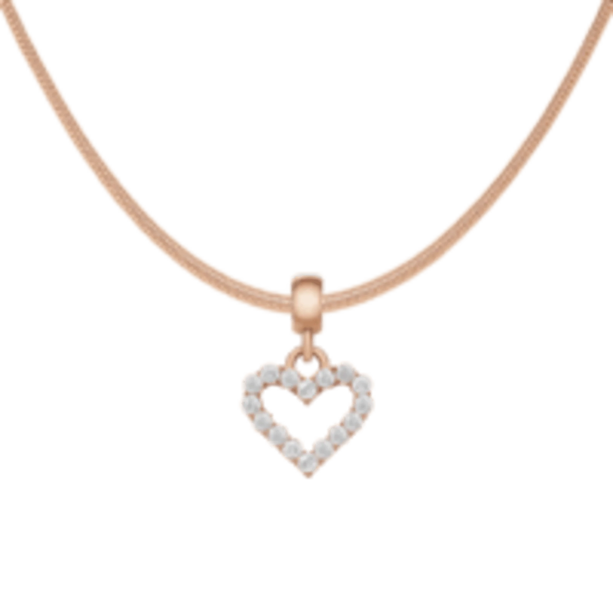 Heart Contour White Crystal Rose Gold Charm + Snake Necklace RG