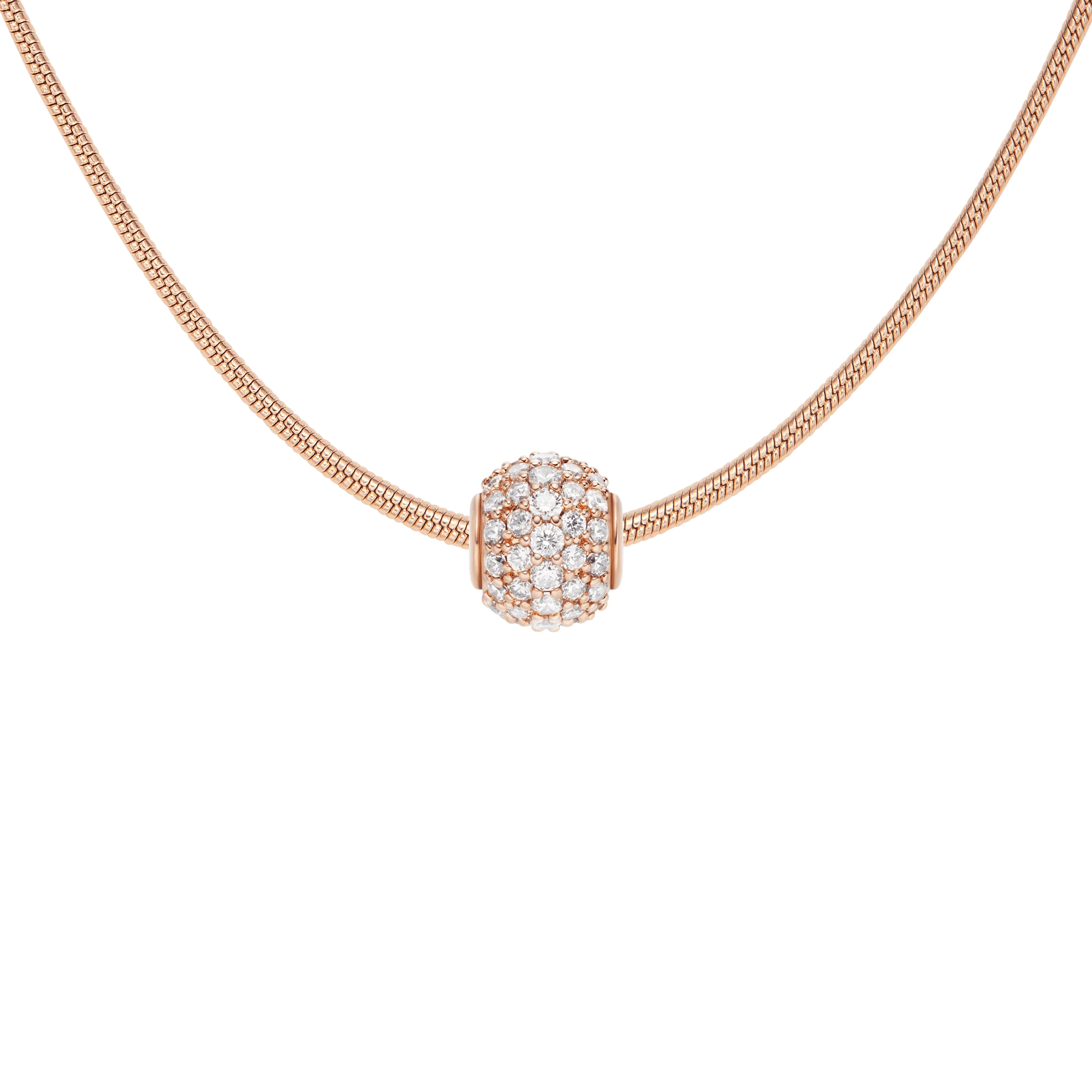 Pave Orb White Crystal Rose Gold Charm + Snake Necklace RG