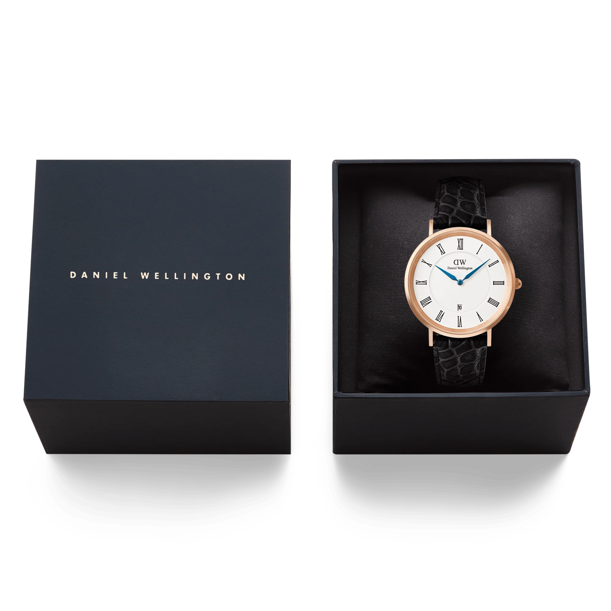 Classic Roman Numerals Date Black Croc Belly Rose Gold - Image 6