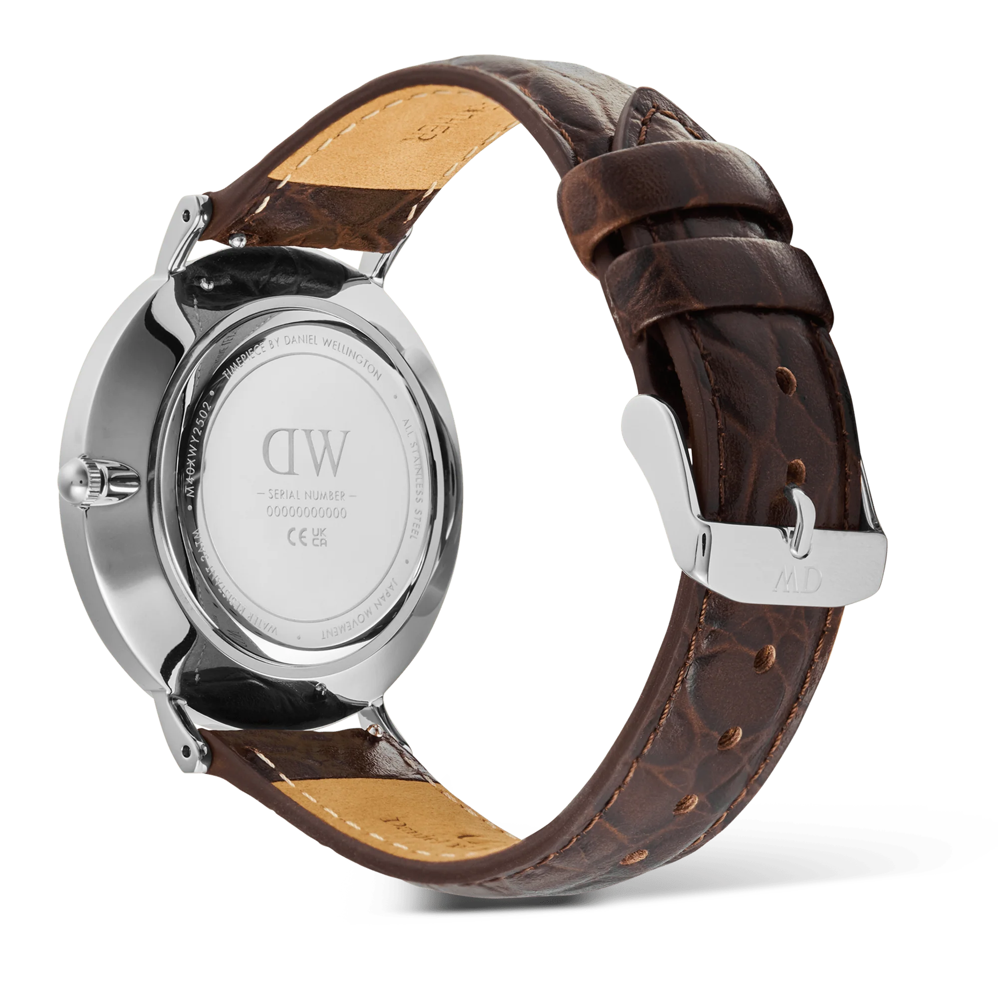 Classic Roman Numerals Date Dark Brown Croc Belly Silver - Image 5