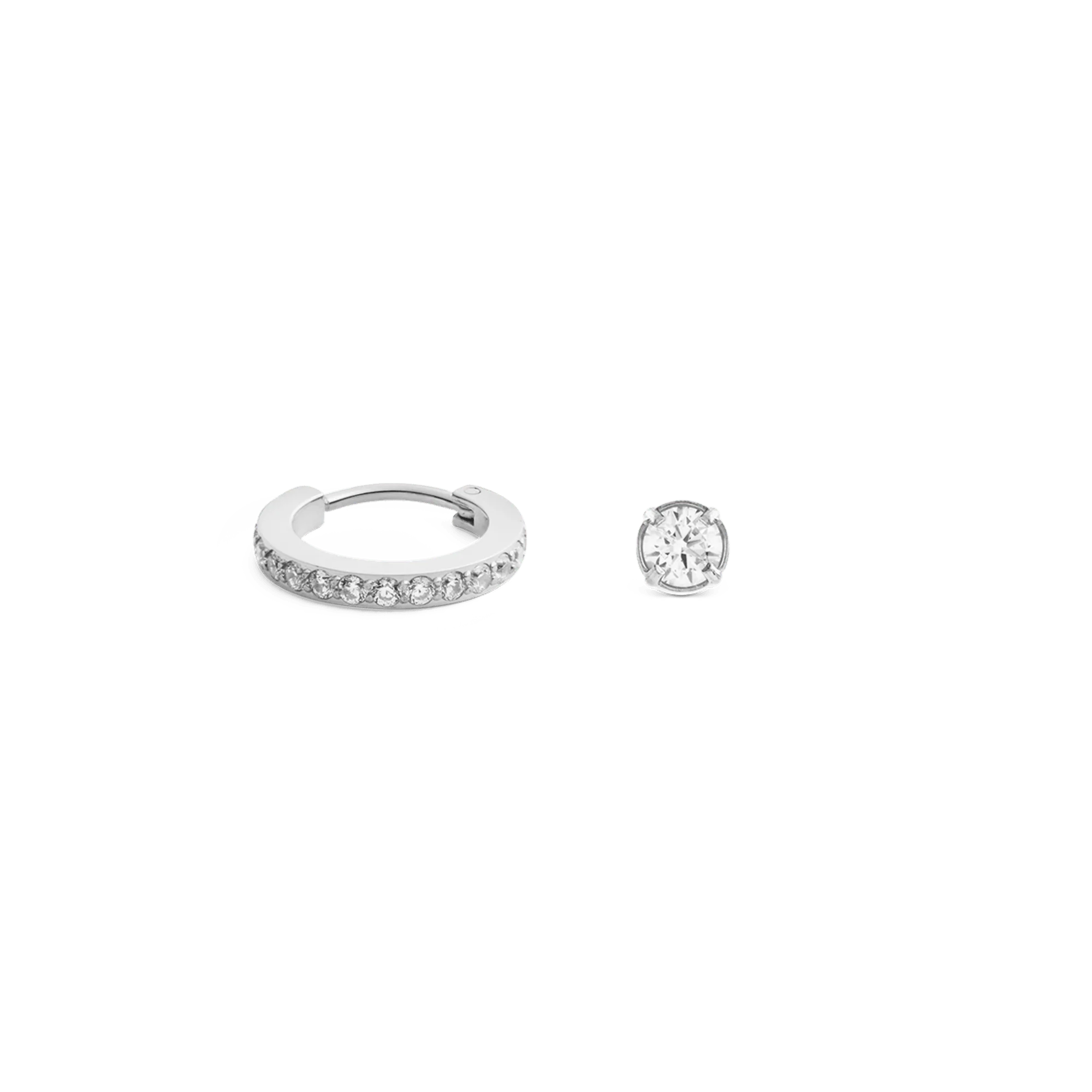 Crystal Hoop + Stud Silver Set