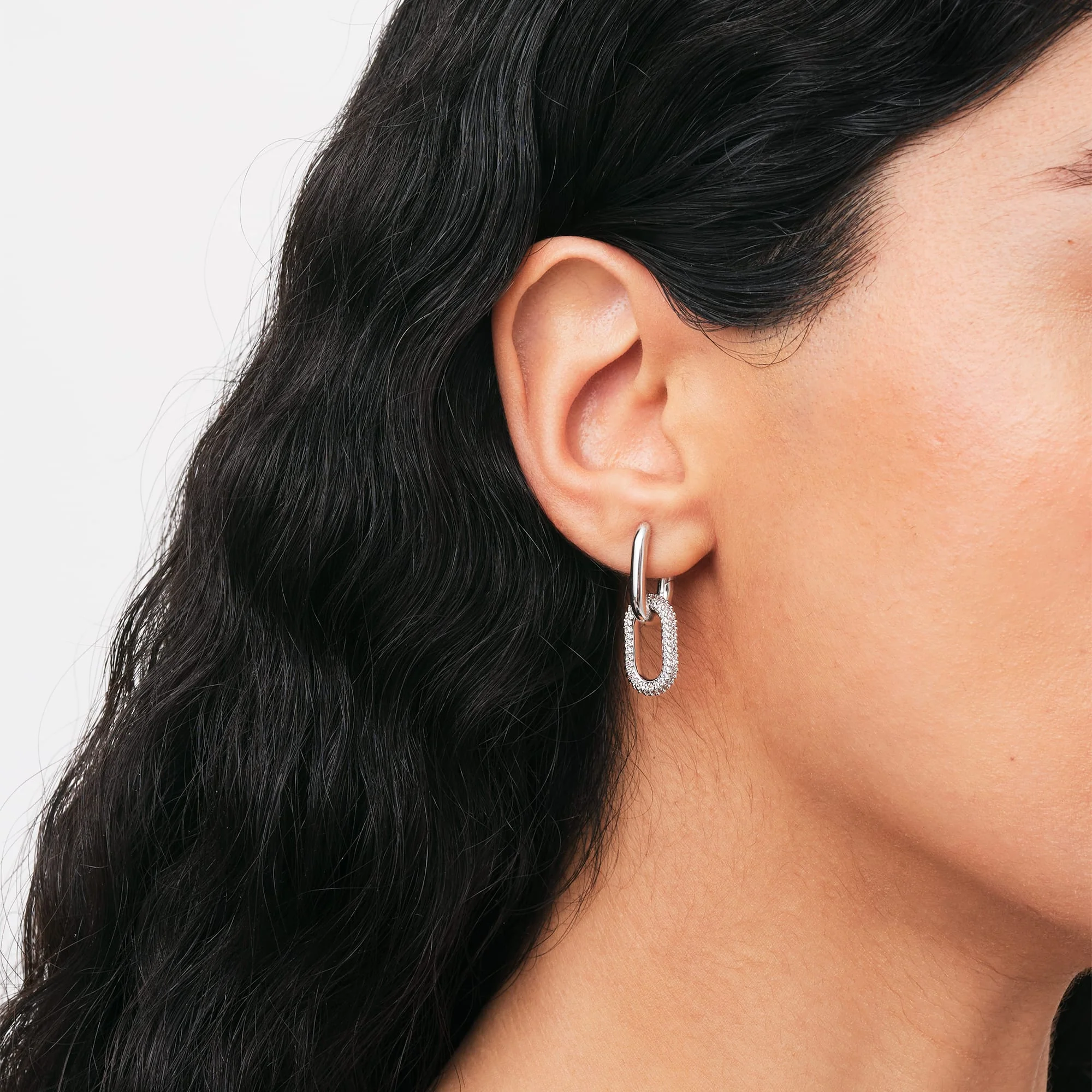 Crystal Link Earrings Silver - Image 2