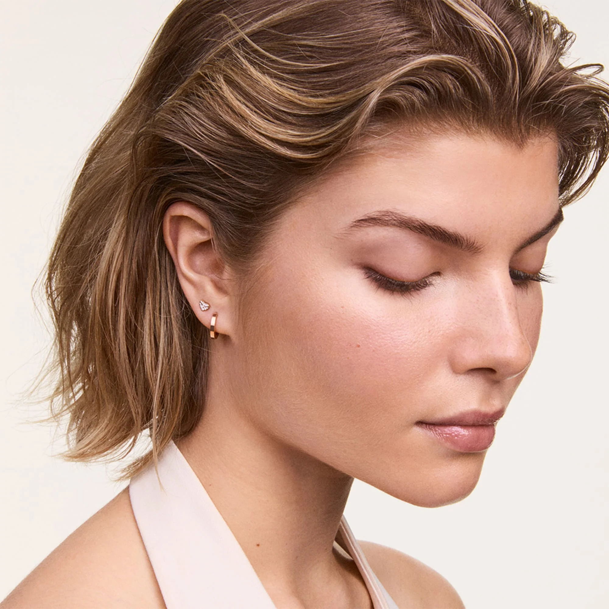 Hoop + Crystal Heart Stud Rose Gold Set - Image 2