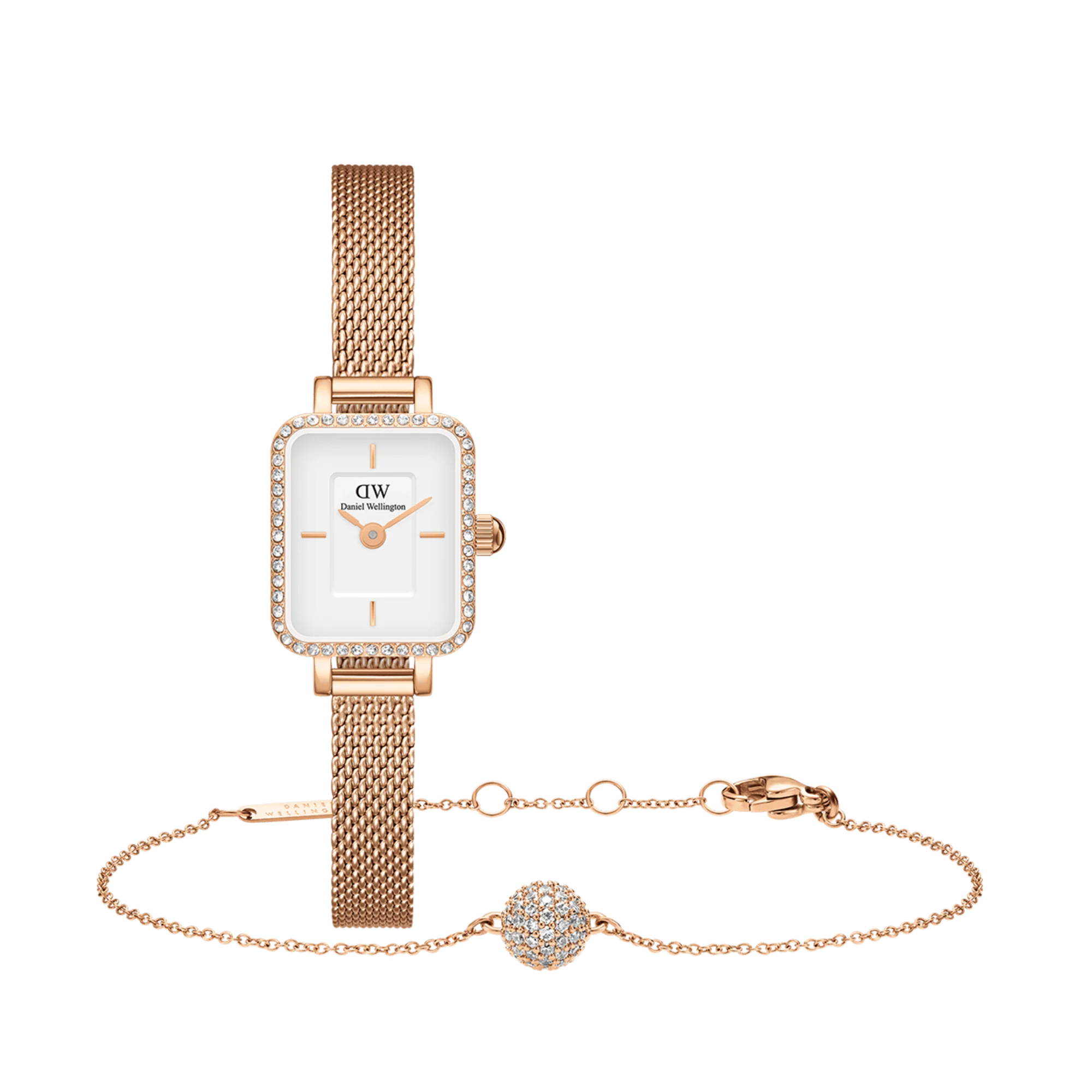 Quadro Mini Lumine Bezel & Pave Crystal Pendant Bracelet Rose Gold